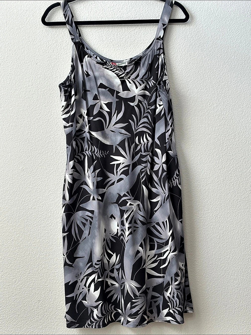 Women's Abstract Palm Print Mini Dress in Black & Gray